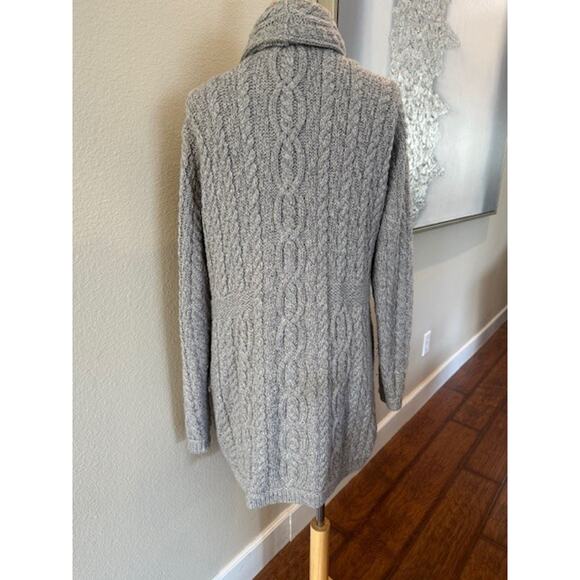 Aran Crafts Merino Wool Ireland Knit Sweater Double Breasted Long Cardigan Large - Picture 2 of 8